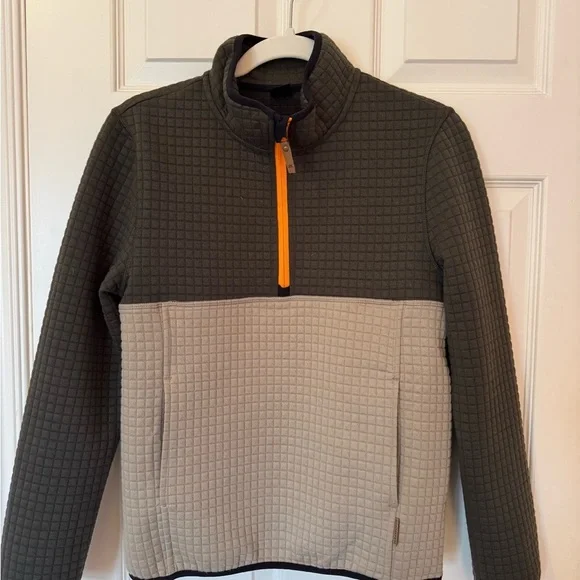 LIKE NEW Boy’s Two-Tone 3/4 zip Sweater - Olive and Beige - Picture 1 of 4